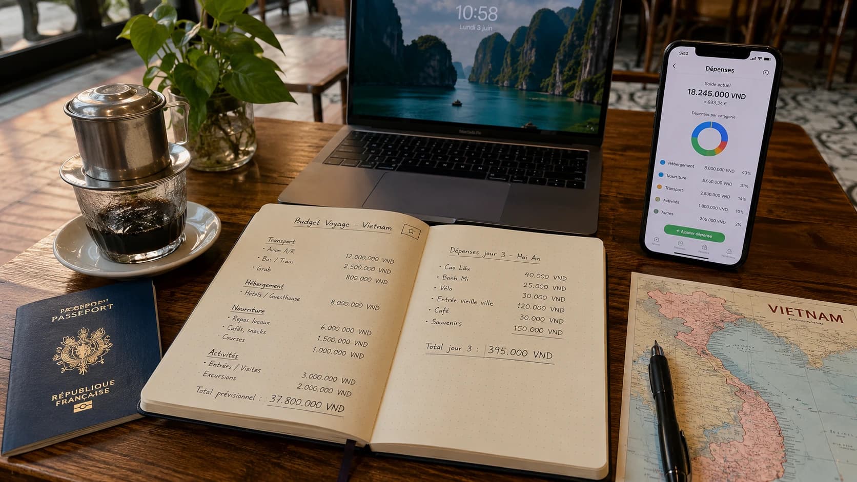 Budget mensuel de 1 000 à 2 000 euros pour vivre au Vietnam avec billets vietnamiens, passeport et checklist.