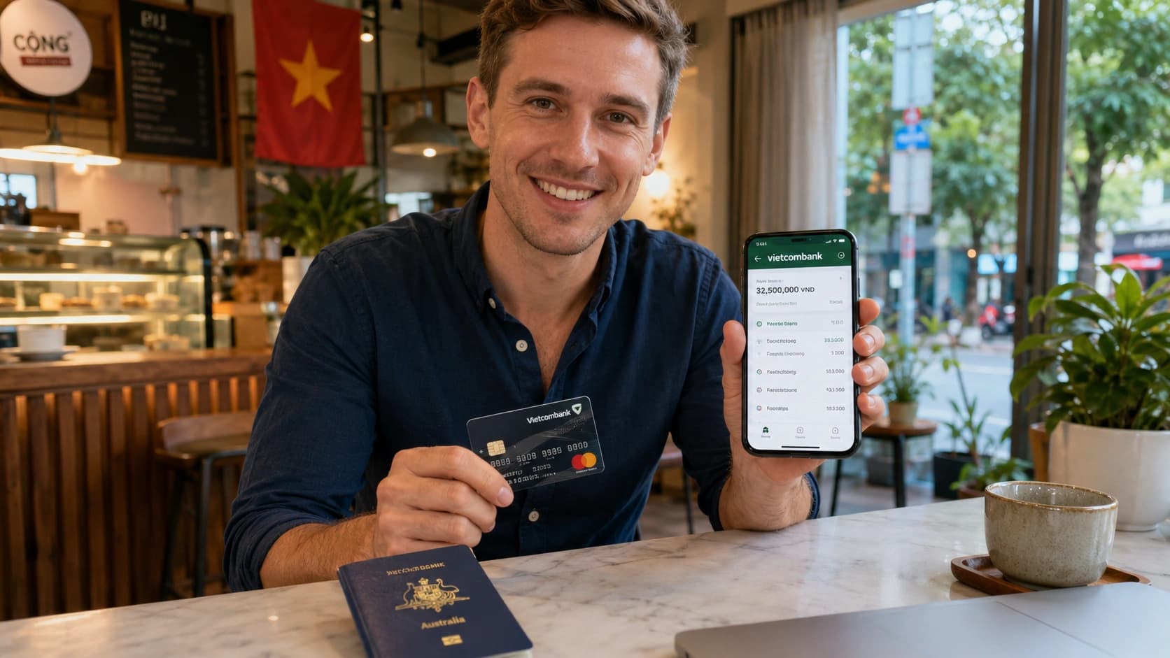 Passeport, carte bancaire et documents de séjour pour ouvrir un compte bancaire au Vietnam selon son statut.