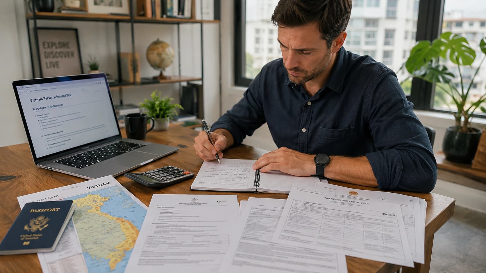 Expatrié préparant les questions fiscales liées à une installation ou une activité au Vietnam.