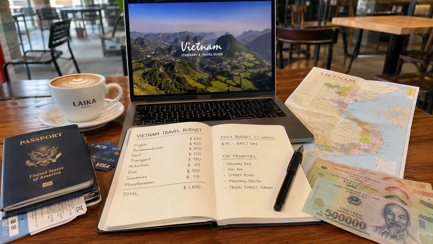 Budget mensuel de 2 000 à 4 000 euros pour vivre au Vietnam avec ordinateur, passeport, carte bancaire et checklist.