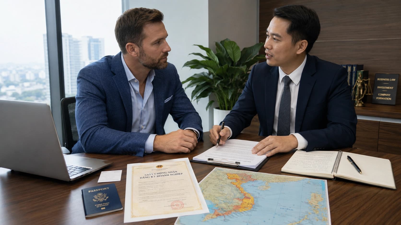 Entrepreneur préparant les questions à poser à un avocat avant de créer une société au Vietnam.